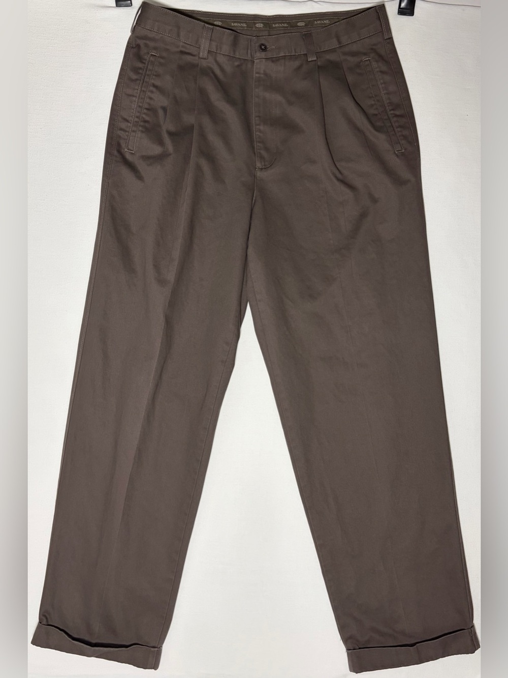 Vtg Savane Pleated Twill Dress Pants Birch Brown Men's 34x32 Business Excellent